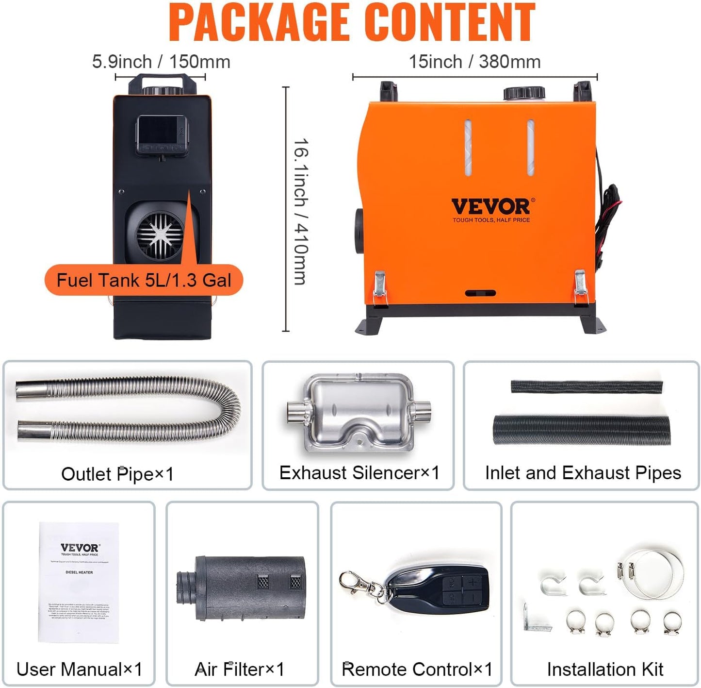 5KW Diesel Heater All in One, Diesel Air Heater with Remote Control and LCD Screen, Parking Diesel, Fast Heating Low Noise Portable Diesel Heater for Truck RV Trailer Camper Van Boat and Indoors