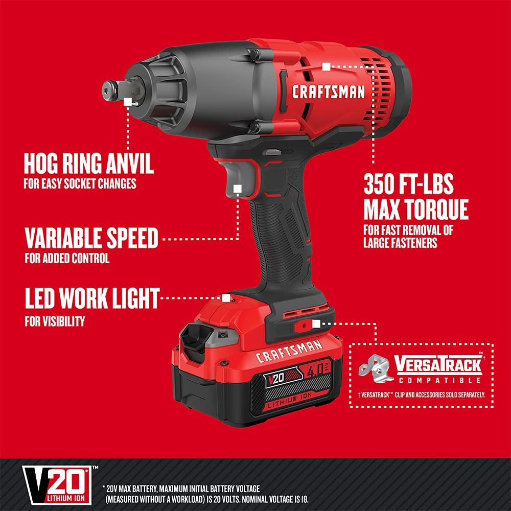 V20 RP Cordless Impact Wrench Kit, 1/2 Inch, Battery and Charger Included (CMCF900M1)