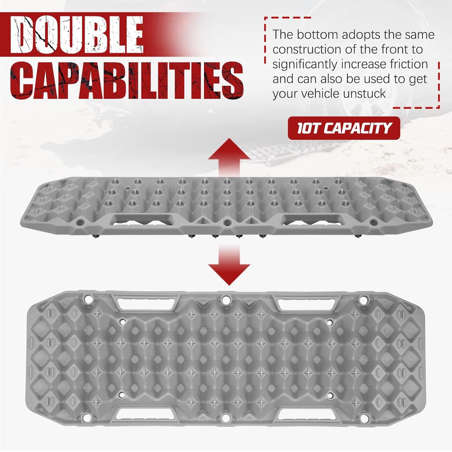 Bunker Industries Traction Boards, Pair Recovery Tracks Traction Mat for 4X4 Truck Jeep Mud, Snow, Sand Ramp-Grey Emergency Tire Traction Pads