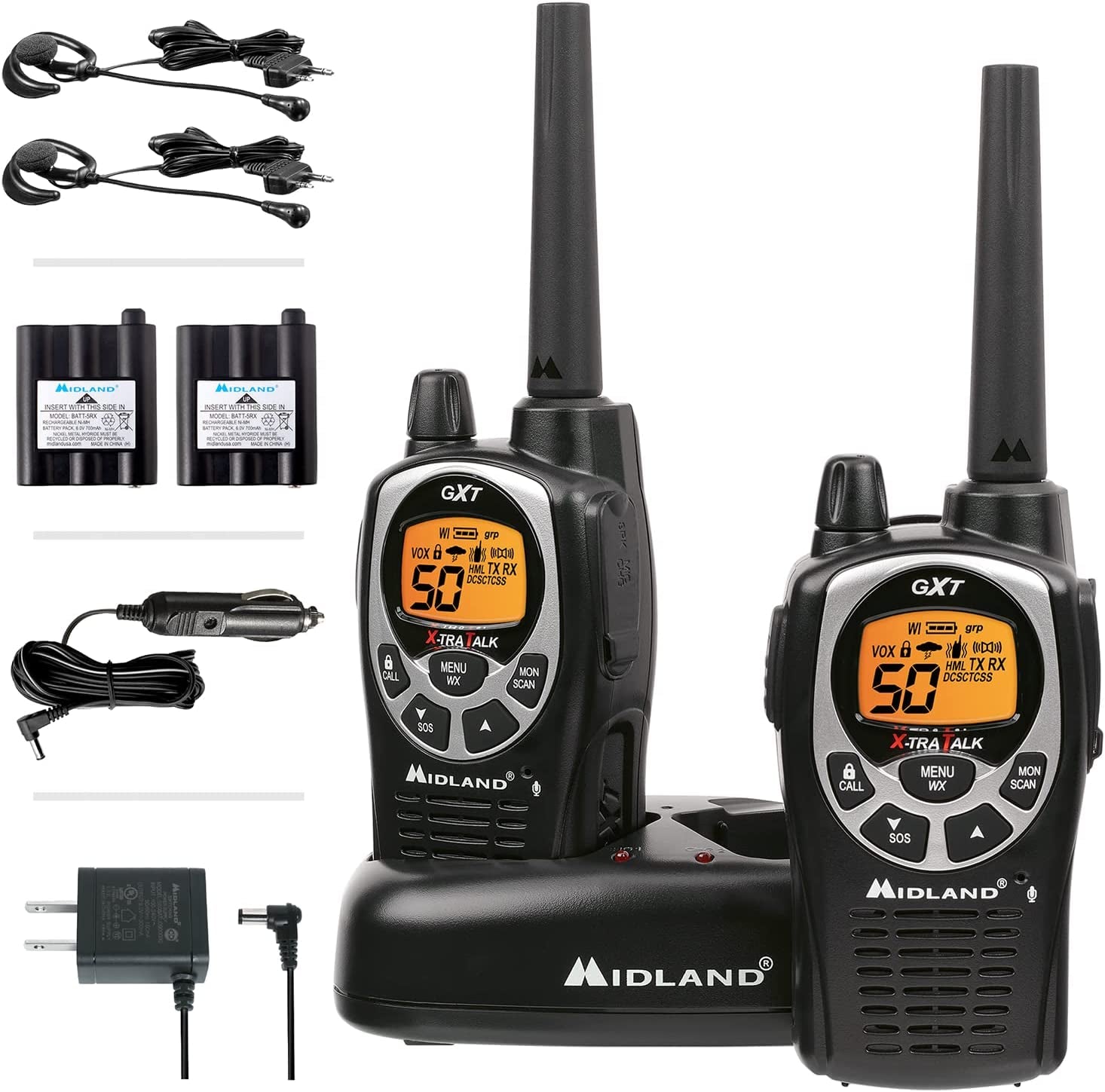 GXT1000VP4 - 50 Channel GMRS Two-Way Radio - Long Range Walkie Talkie with 142 Privacy Codes, SOS Siren, and NOAA Weather Alerts and Weather Scan (Black/Silver, Pair Pack)