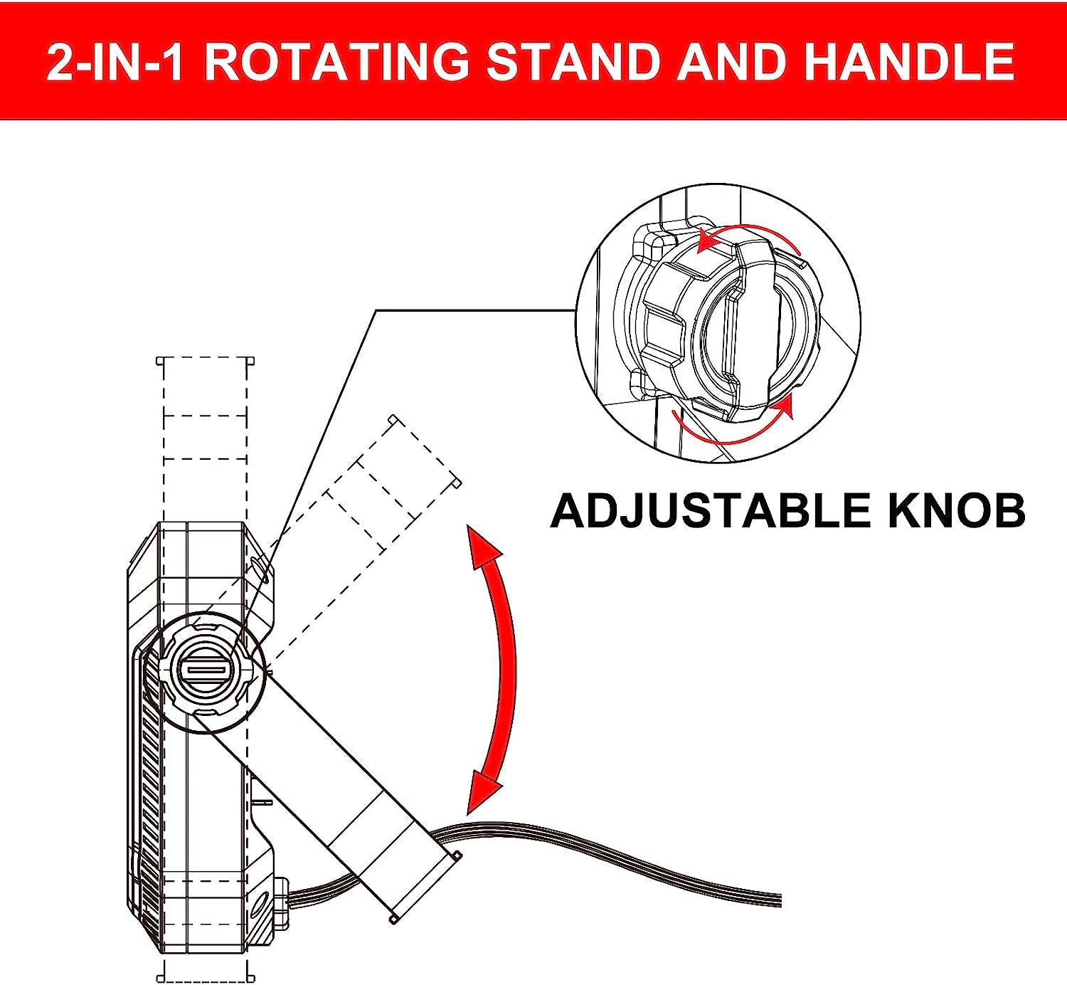 1100 Lumens 4000K LED Tiltable Portable Work Light in Red with 2-In-1 Adjustable Metal Rotating Stand and Handle, Impact-Resistant Glass Lens, 5FT Power Cord, ETL, Perfect for Job Site