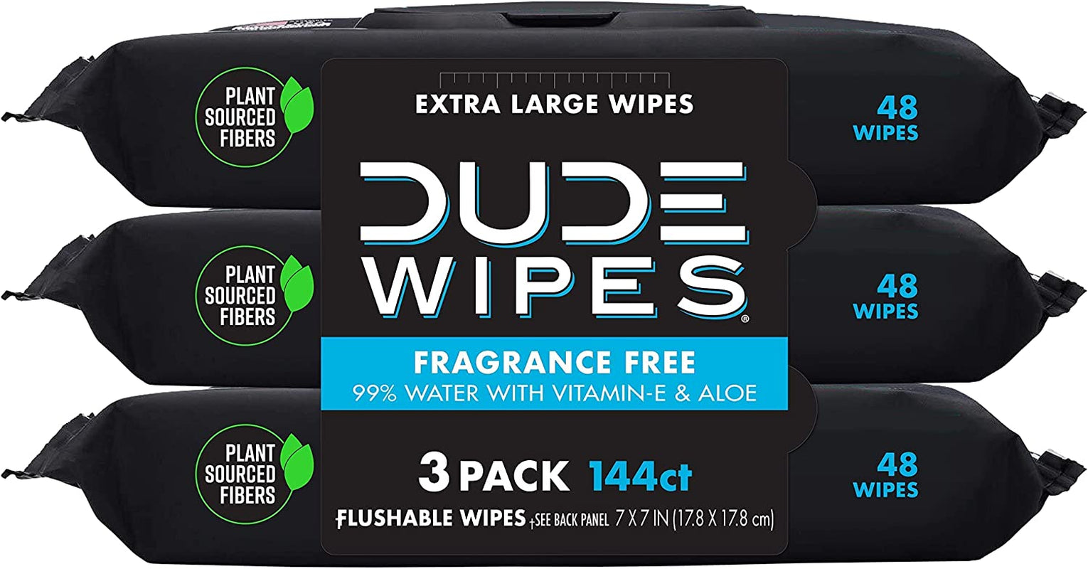 - Flushable Wipes - 3 Pack, 144 Wipes - Unscented Extra-Large Adult Wet Wipes - Vitamin-E & Aloe for At-Home Use - Septic and Sewer Safe