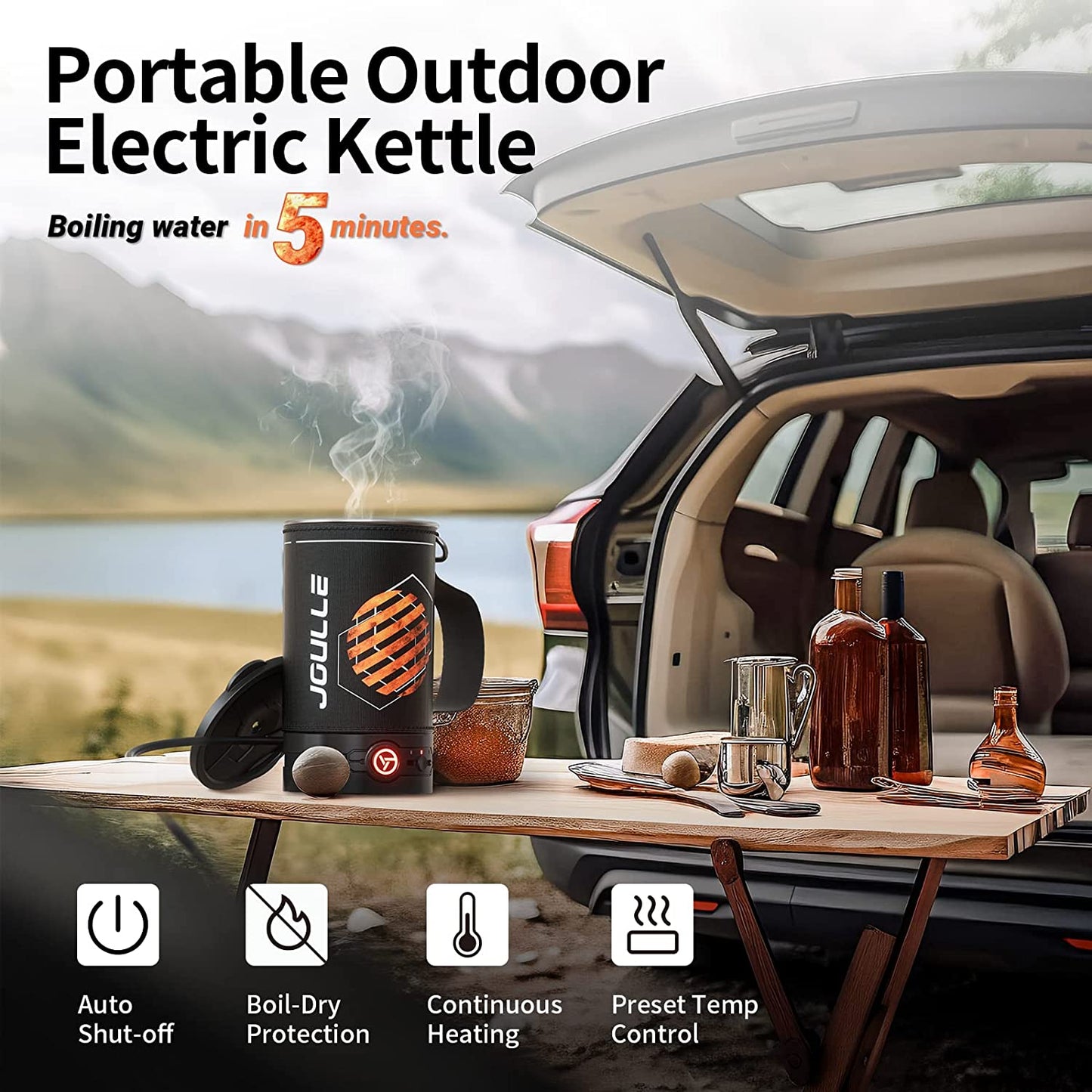 Electric Kettle, Multi-Functional Portable Travel Water Boiler Cooker, 16 Oz Electric Kettle for Coffee, Cooking, Popcorn Maker, Camping RV Essentials