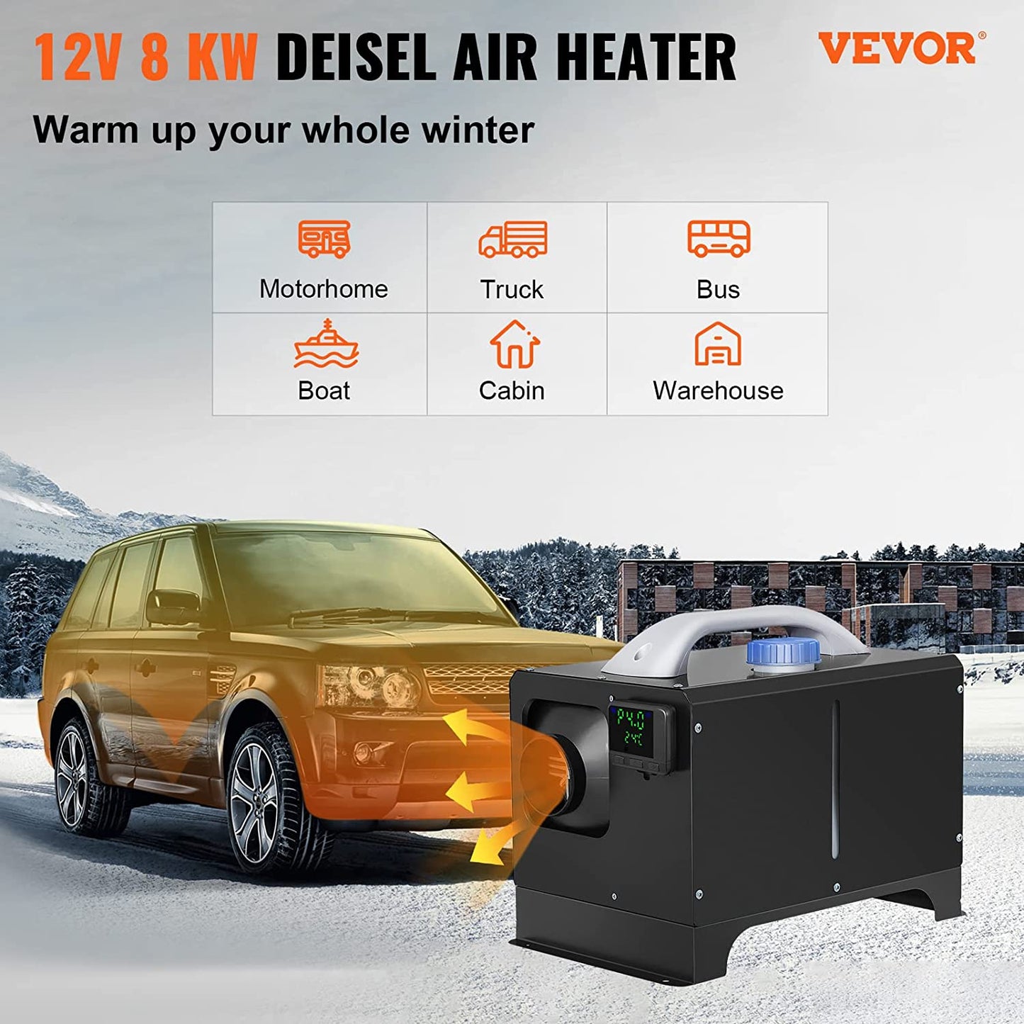 Diesel Air Heater 8KW, All in One 12V Truck Heater, Parking Heater with Black LCD, Remote Control, Fast Heating Diesel Heater for RV Truck, Boat, Bus, Car Trailer, Motorhomes