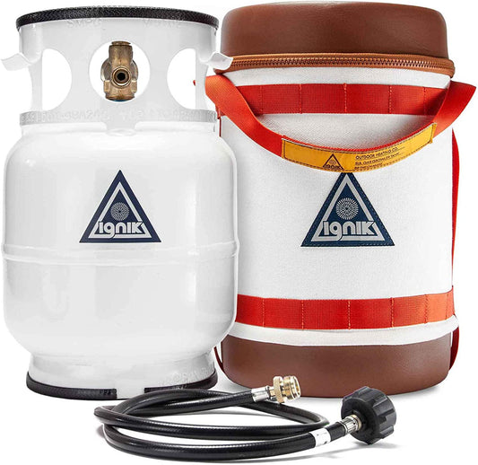 Refillable Gas Growler Deluxe 5-Pound Propane Tank with Carry Case and Adapter Hose, Natural