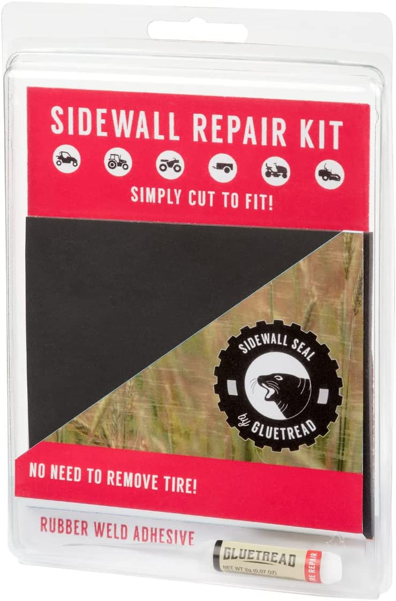 Gluetread Sidewall Tire Repair Kit | Patch Sidewall of Your Tire | Kit Includes (1) 4"X4.5"X3/16 Patch (4) Pieces of Sandpaper, Adhesive & Instructions | Atv Tire Repair Kit for Off-Road Use Only