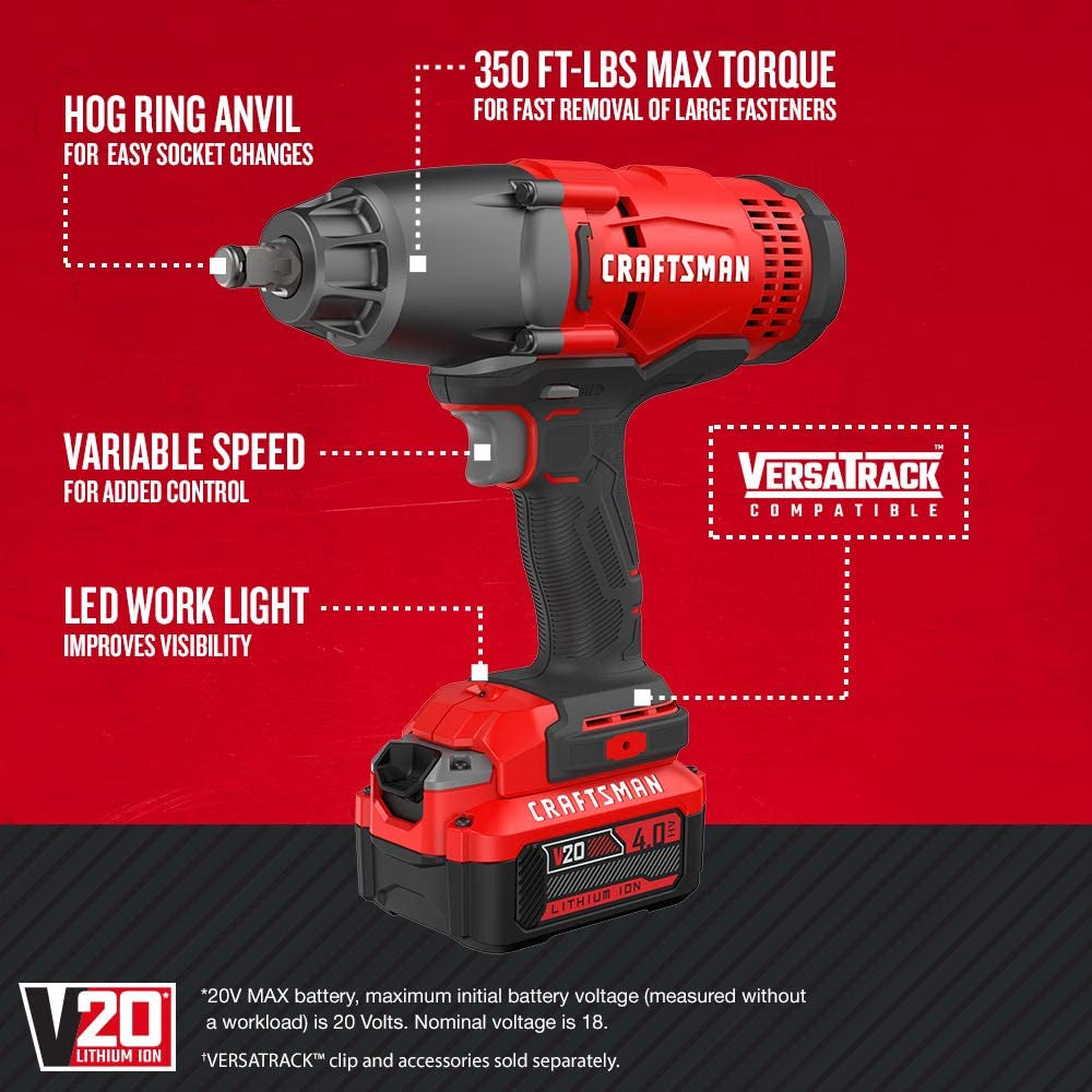 V20 RP Cordless Impact Wrench Kit, 1/2 Inch, Battery and Charger Included (CMCF900M1)