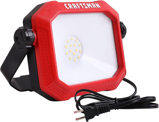 1100 Lumens 4000K LED Tiltable Portable Work Light in Red with 2-In-1 Adjustable Metal Rotating Stand and Handle, Impact-Resistant Glass Lens, 5FT Power Cord, ETL, Perfect for Job Site