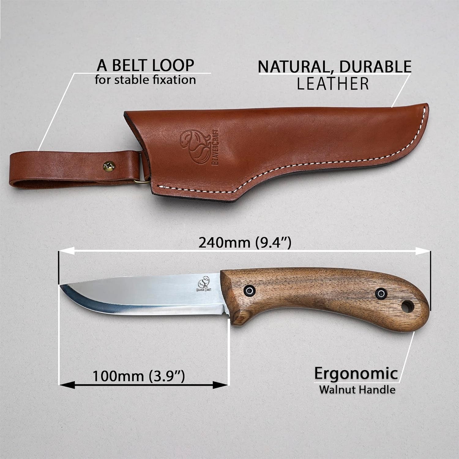 BSH2 Bushcraft Knife Steel Blade – Fixed Blade Knife – Camping Knife Survival Knife Full Tang – Hiking Knife for Every Task – Camp Knife with Sheath