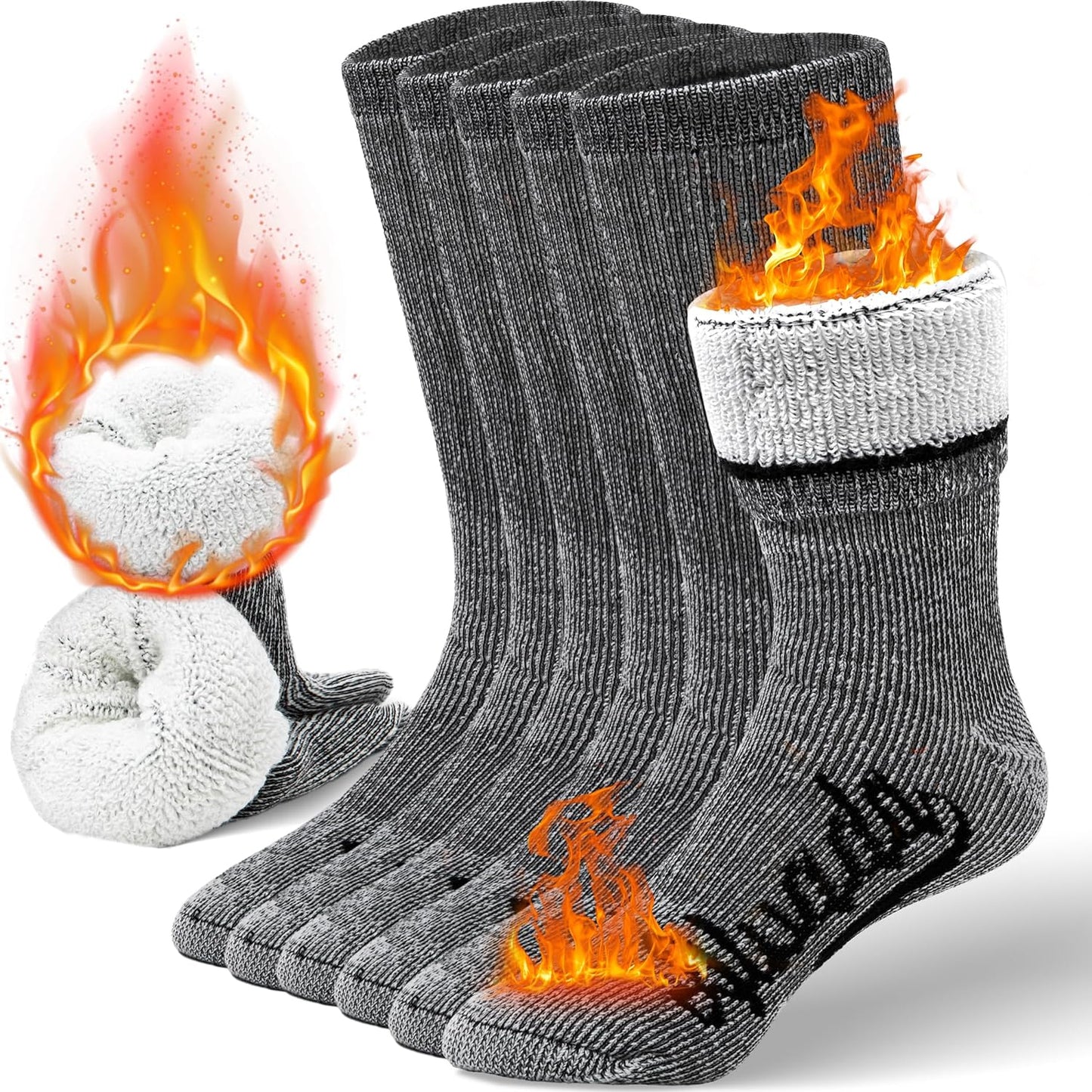 Mens Merino Wool Crew Socks Thermal and Warm Socks for Winter Work Hiking Running 3 Pairs