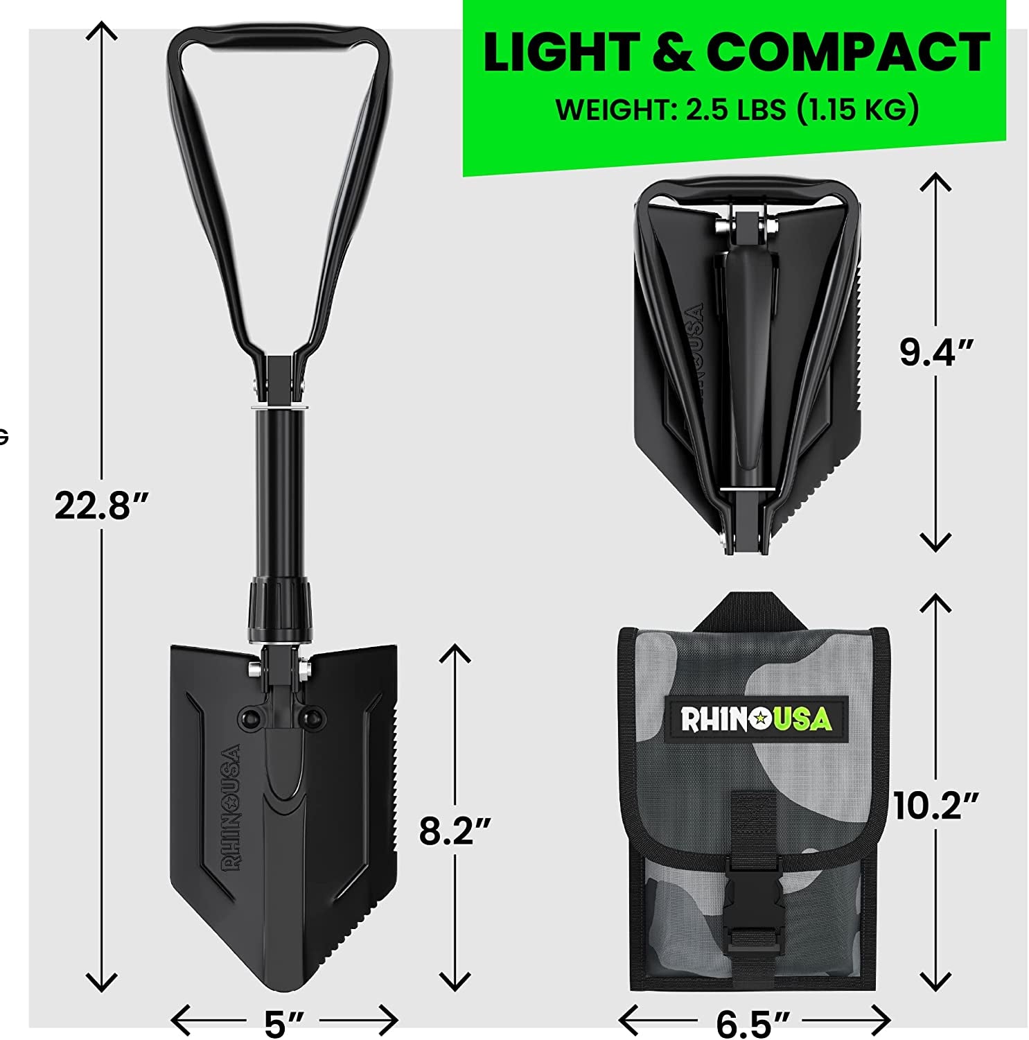 Folding Survival Shovel W/Pick - Heavy Duty Carbon Steel Military Style Entrenching Tool for off Road, Camping, Gardening, Beach, Digging Dirt, Sand, Mud & Snow.