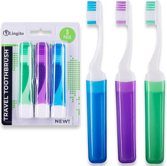 Travel Toothbrushes, Mini Toothbrush with Toothbrush Cover, Camping Toothbrush, Travel Size Toothbrush with Toothbrush Case Portable Toothbrush, Adults Travel Toothbrush Kit (3 Pack)