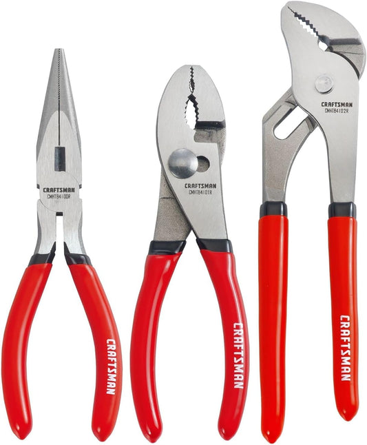 Pliers Set, 3 Piece Set, 6 Inch Long Nose, 6 Inch Slip Joint, 8 Inch Groove Joint (CMHT84103R)