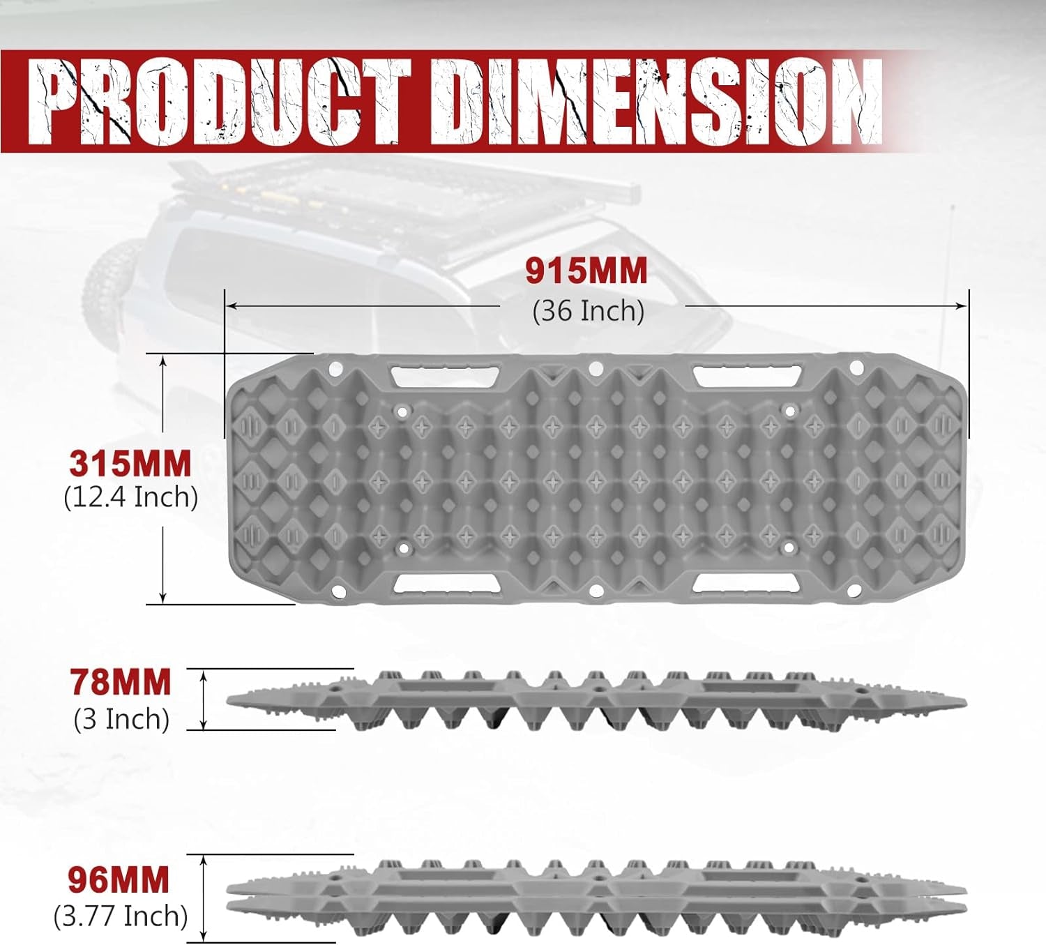 Bunker Industries Traction Boards, Pair Recovery Tracks Traction Mat for 4X4 Truck Jeep Mud, Snow, Sand Ramp-Grey Emergency Tire Traction Pads