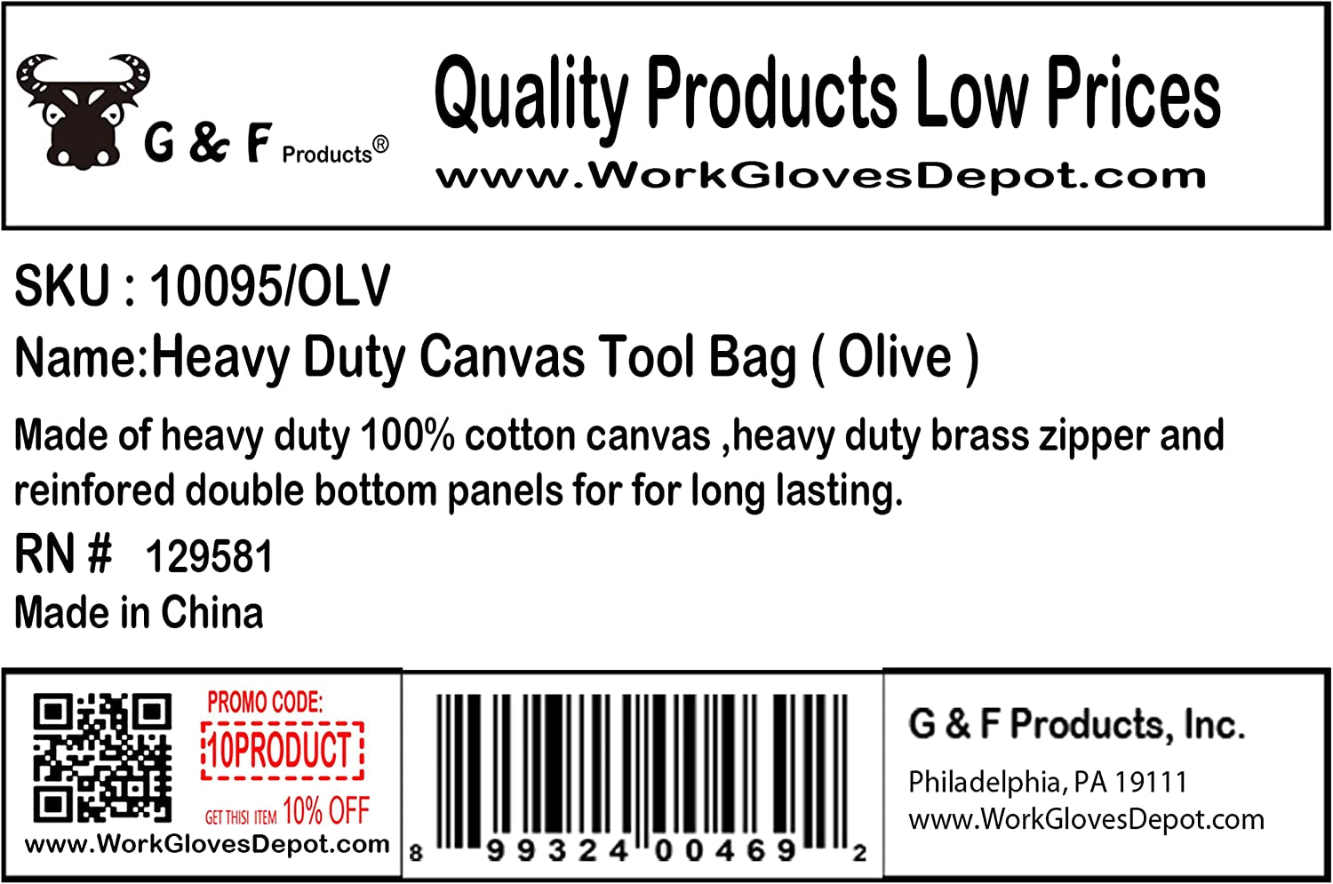 Government Issued Style Mechanics Heavy Duty Tool Bag with Brass Zipper and Side Pockets, Tool Bag for Cars, Drill, Garden, and Electrician. Olive Green , 11" X 7" X 6"