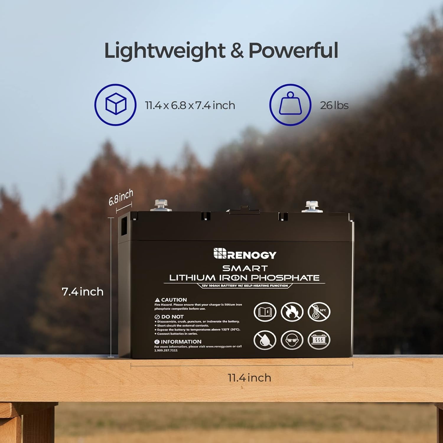 Smart Lithium-Iron Phosphate Battery 12V 100Ah W/Self-Heating Function,4000+Deep Cycles,Built-In BMS,FCC&UL Certificates,Backup Power Perfect for Rv,Solar,Marine,Off-Grid System