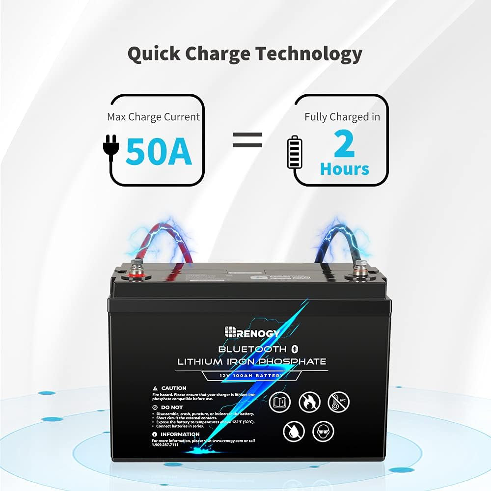 12V 100Ah Lithium Lifepo4 Deep Cycle Battery with Bluetooth,2000+Deep Cycles,Backup Power Perfect for Rv,Off-Road,Cabin,Marine,Off-Grid Home Energy Storage(2Pics)