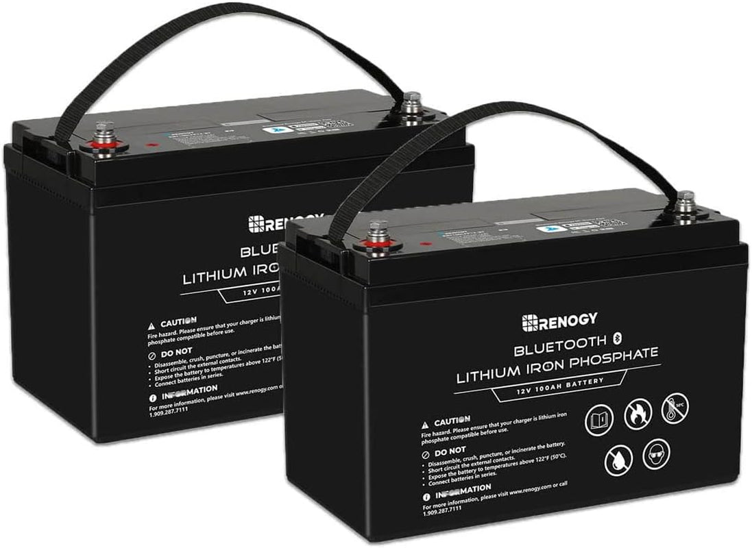 12V 100Ah Lithium Lifepo4 Deep Cycle Battery with Bluetooth,2000+Deep Cycles,Backup Power Perfect for Rv,Off-Road,Cabin,Marine,Off-Grid Home Energy Storage(2Pics)