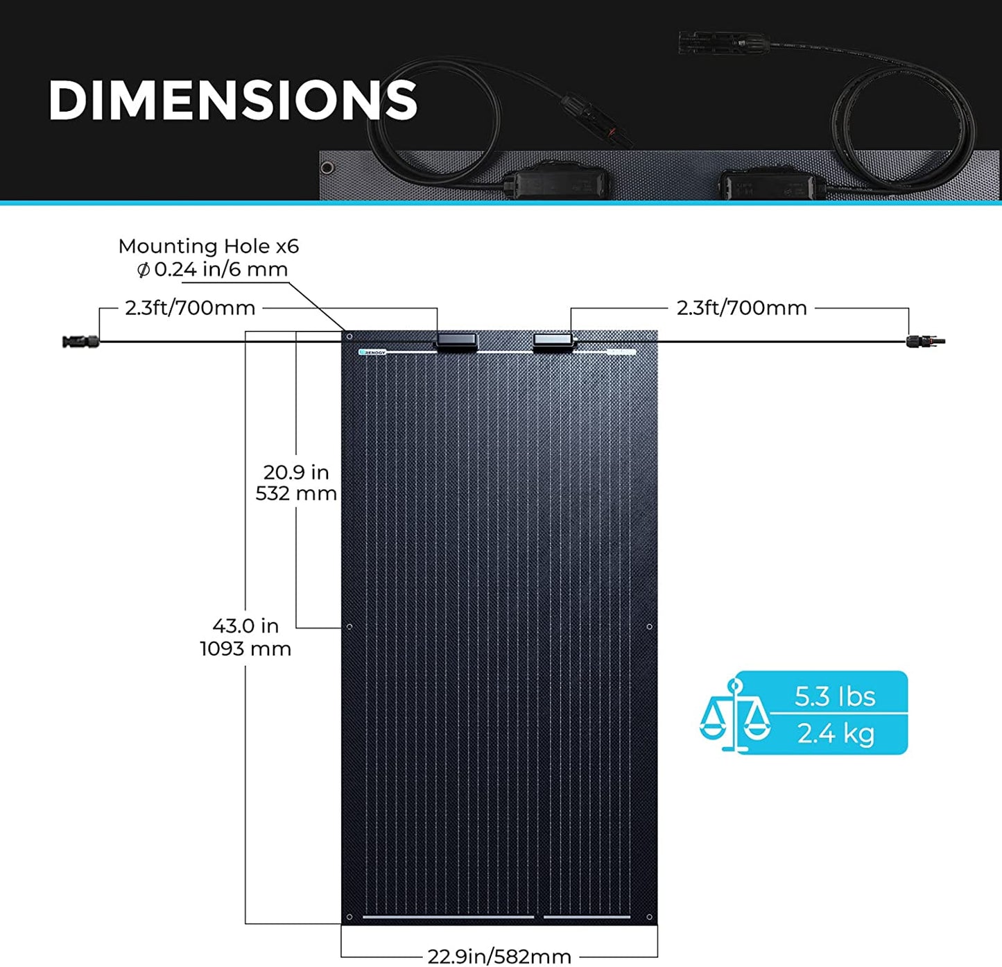 Solar Panel 100W 12V Lightweight Semi Flexible Black Division Monocrystalline Bendable Mono Off-Grid Charger for RV Boat Van Car Uneven Surfaces, Ltwt-Flex