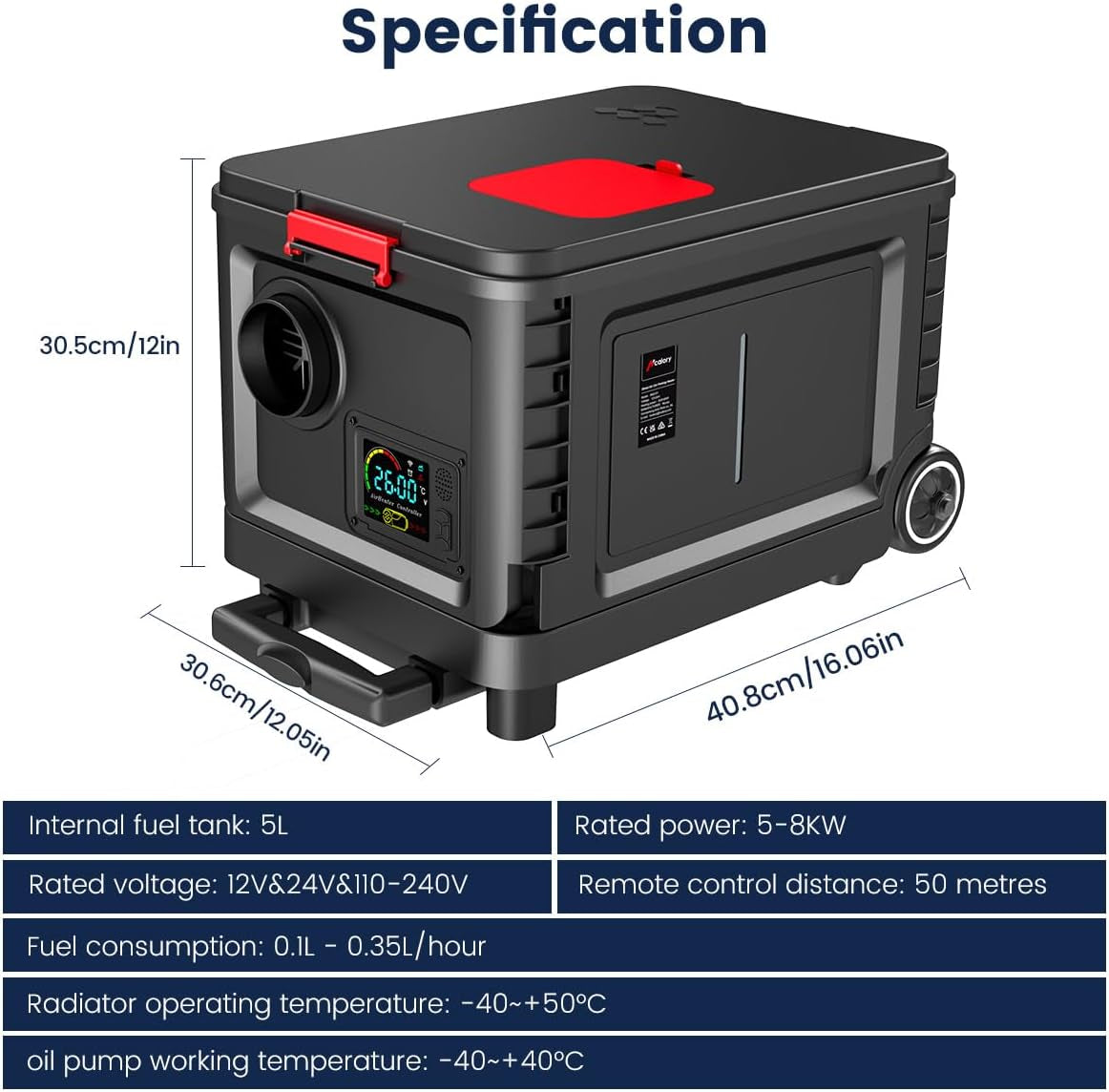 Diesel Heater 8KW, Portable Diesel Air Heater All-In-One with Bluetooth Control and LCD Screen, Parking Diesel Heaters 110V AC & 12V 24V DC, 5L Fuel Tank for Car, Truck, Boat, Rv,Campers